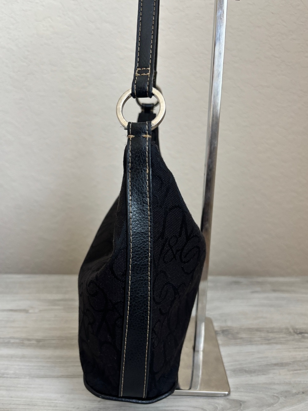 NY & Co Vintage Y2K Black Logo Canvas Leather Baguette Shoulder Bag Monochrome - Picture 3 of 6